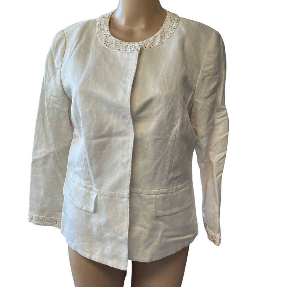 Liz Claiborne Silk & Linen Cream Beaded Jacket
